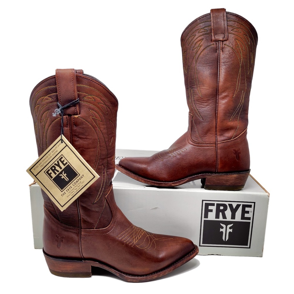 FRYE Size 7.5 Leather Boots Western Cowboy Beyonce Dark Brown Billy Taylor Swift